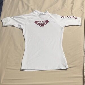 Roxy White Rash Guard with Maroon Accents